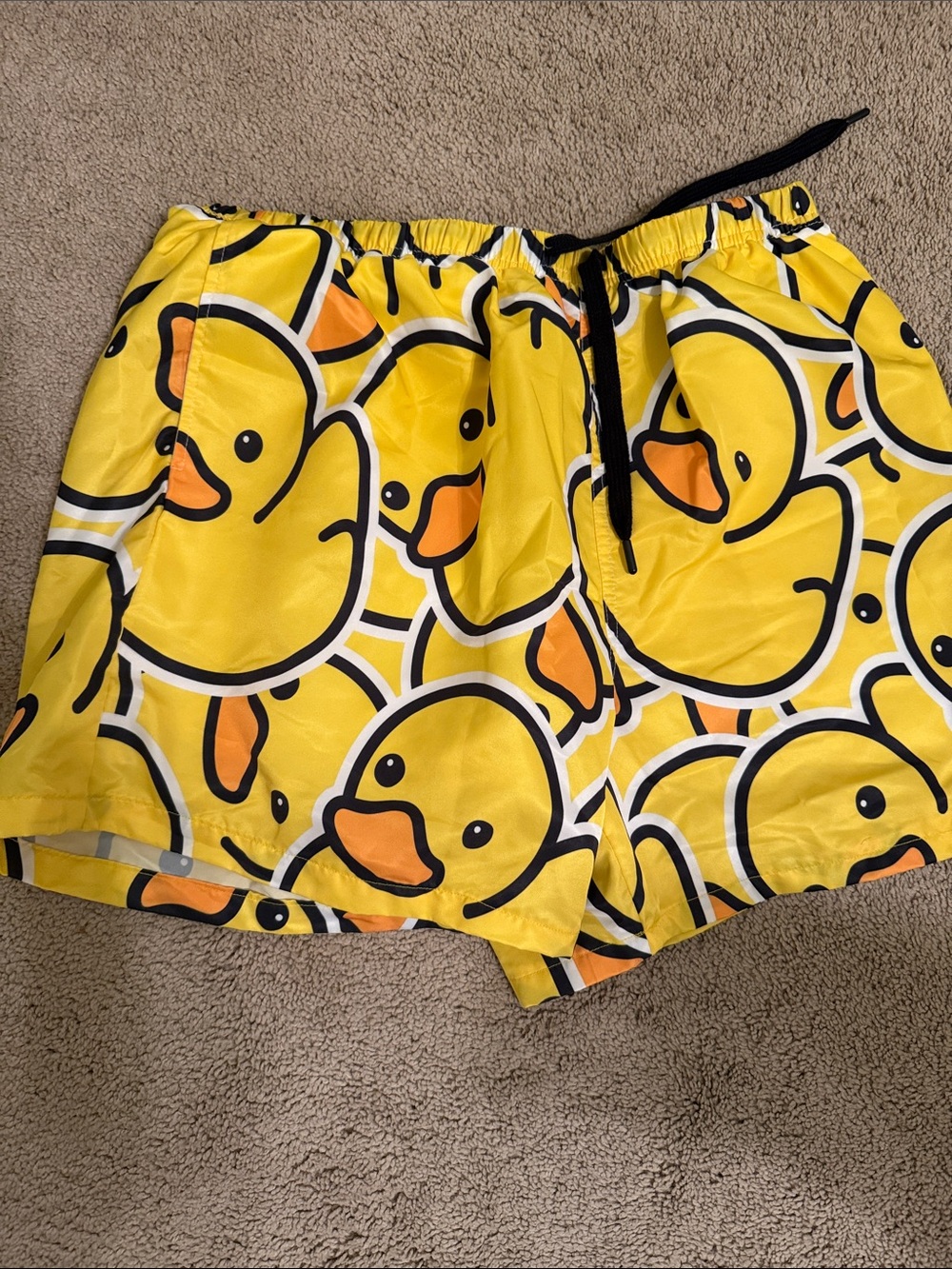 Yellow Striped Swim Shorts with Black Trim